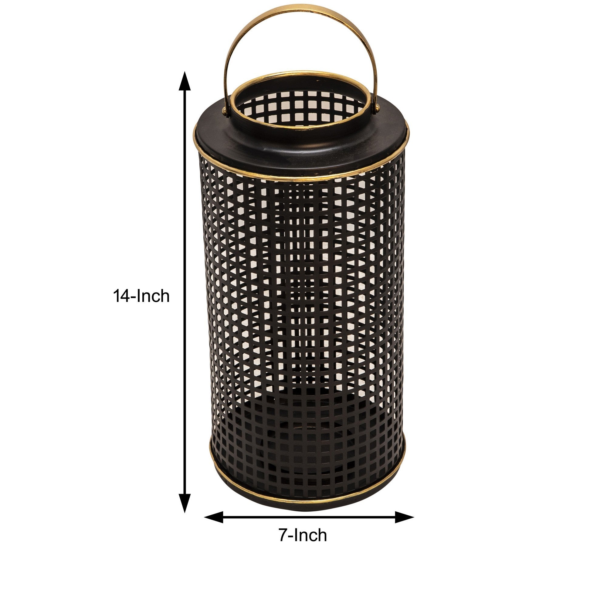Kate 14 Inch Metal Candle Holder Sleek Grid Design Black Matte Gold-zoom-5