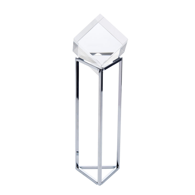 13 Inch Geometric Cubic Tabletop Accent Decor Metal Frame Chrome Finish-zoom-