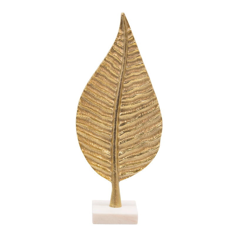 19 Inch Modern Leaf Accent Decor White Block Base Gold Finished Aluminum-zoom-