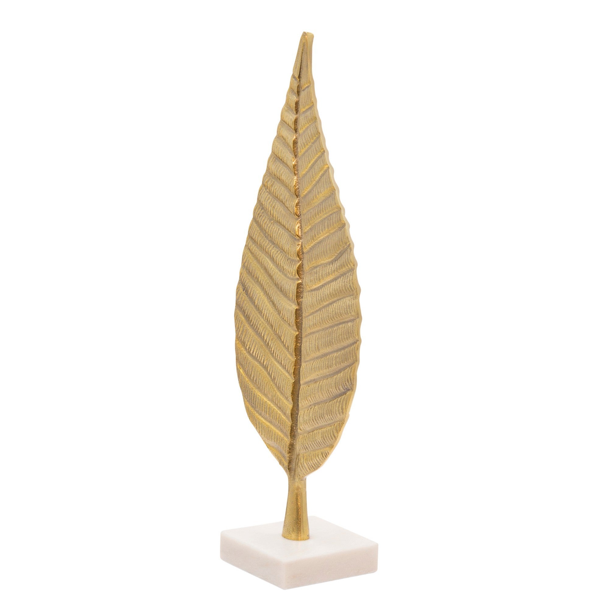 19 Inch Modern Leaf Accent Decor White Block Base Gold Finished Aluminum-zoom-3
