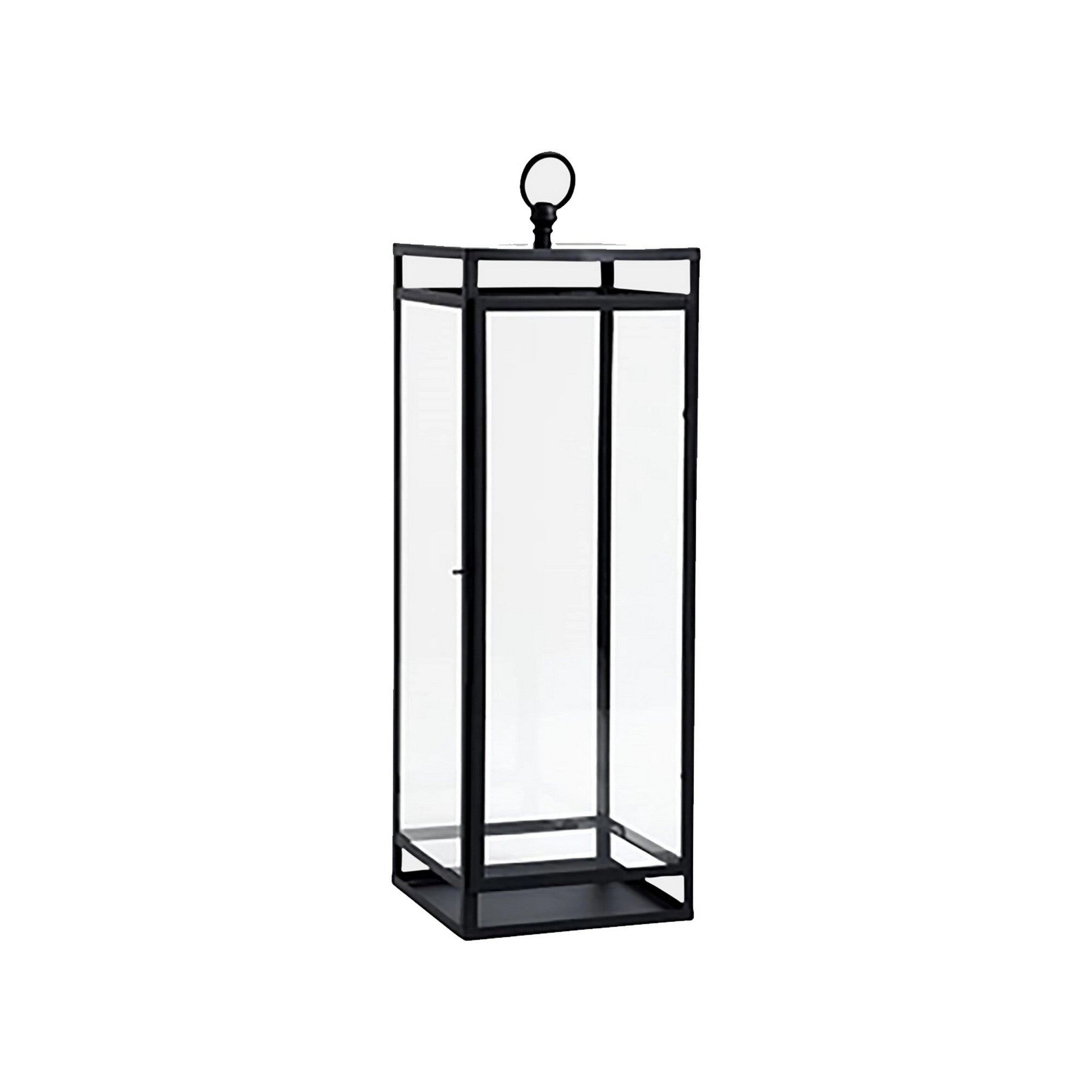 30 Inch Modern Industrial Metal Lantern Glass Panel Sides Black Frame-zoom-1