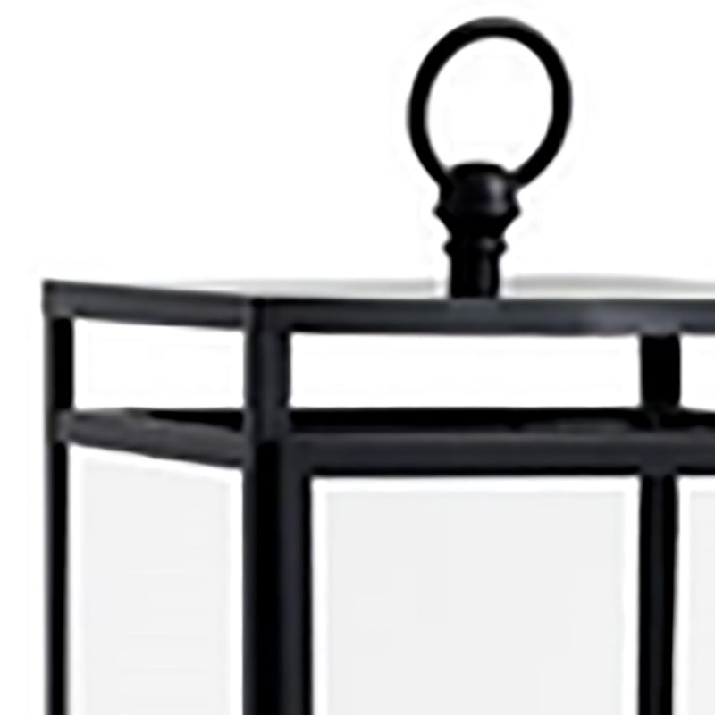 30 Inch Modern Industrial Metal Lantern Glass Panel Sides Black Frame-zoom-