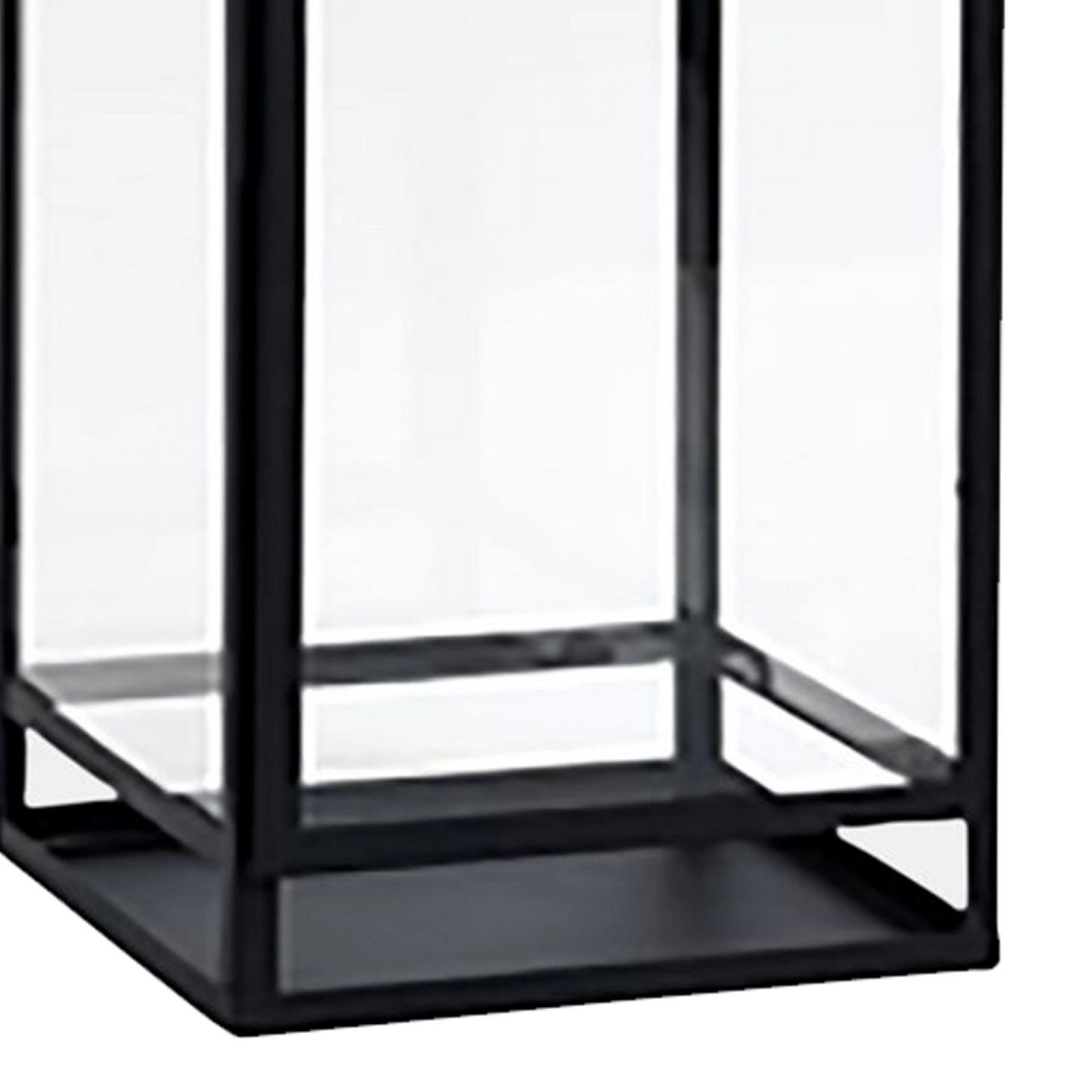 30 Inch Modern Industrial Metal Lantern Glass Panel Sides Black Frame-zoom-4