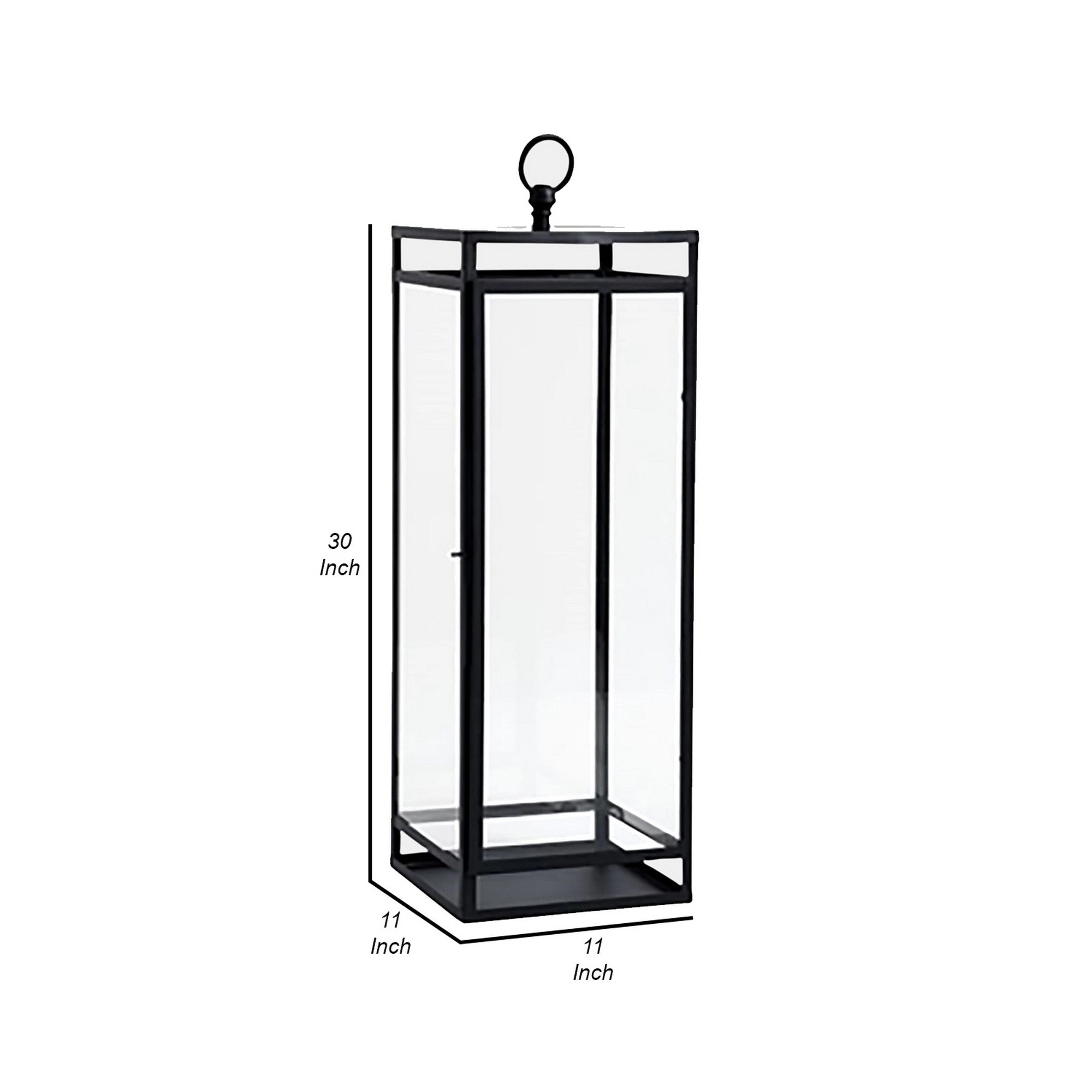 30 Inch Modern Industrial Metal Lantern Glass Panel Sides Black Frame-zoom-5