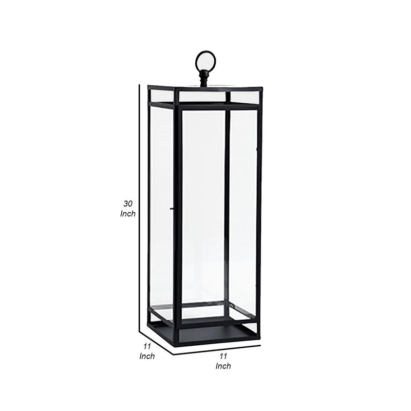 30 Inch Modern Industrial Metal Lantern Glass Panel Sides Black Frame-zoom-