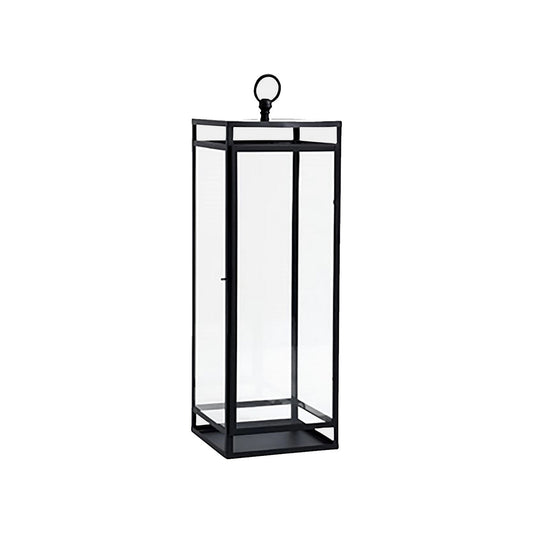 30 Inch Modern Industrial Metal Lantern Glass Panel Sides Black Frame