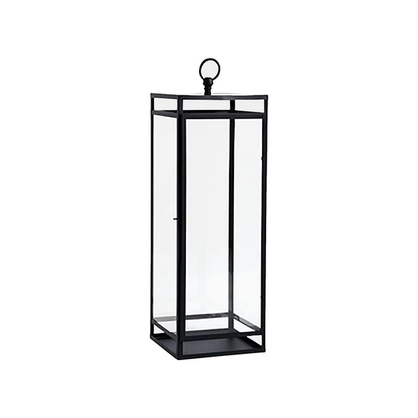 30 Inch Modern Industrial Metal Lantern Glass Panel Sides Black Frame