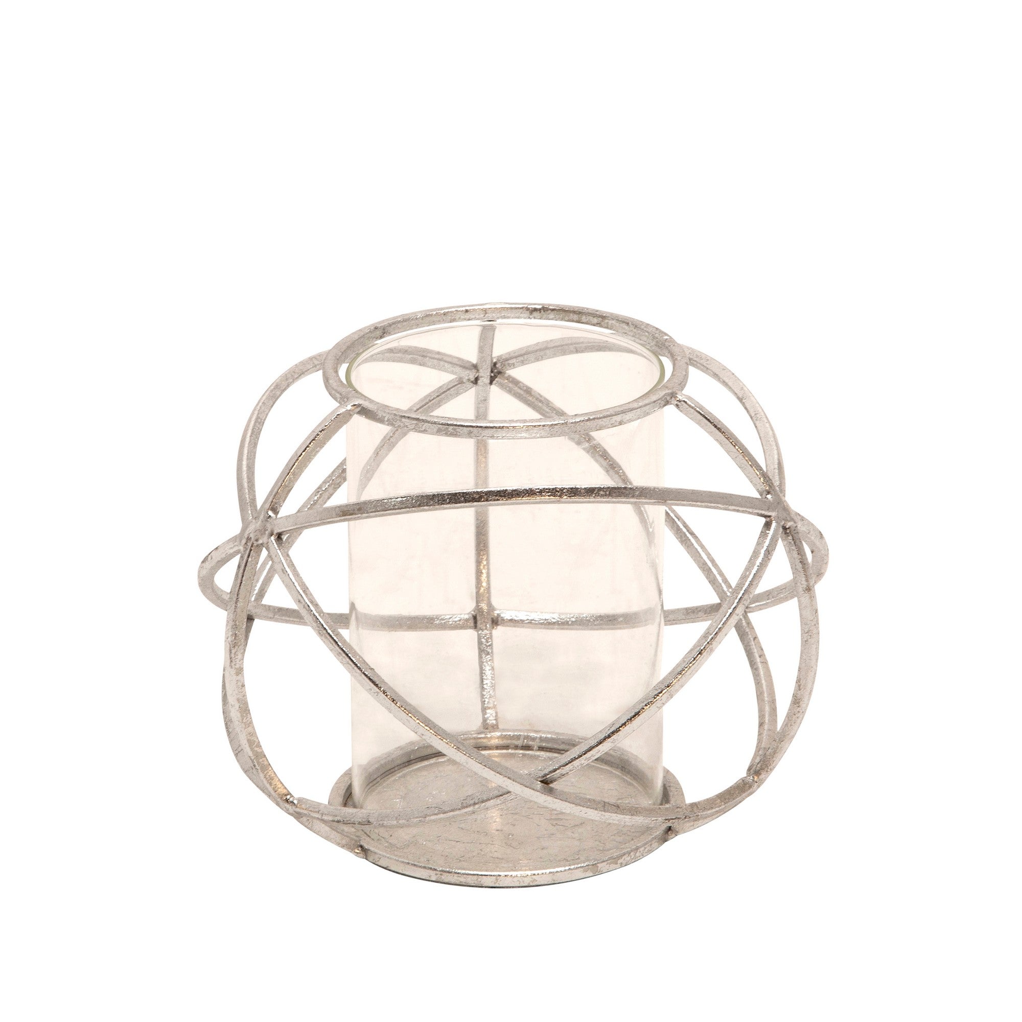 Metal Glass Candle Holders Orb Shaped Intersected Ring Set Of 2 Silver-zoom-4