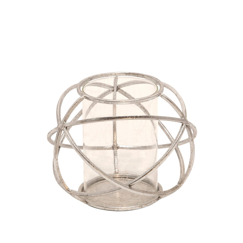 Metal Glass Candle Holders Orb Shaped Intersected Ring Set Of 2 Silver-zoom-