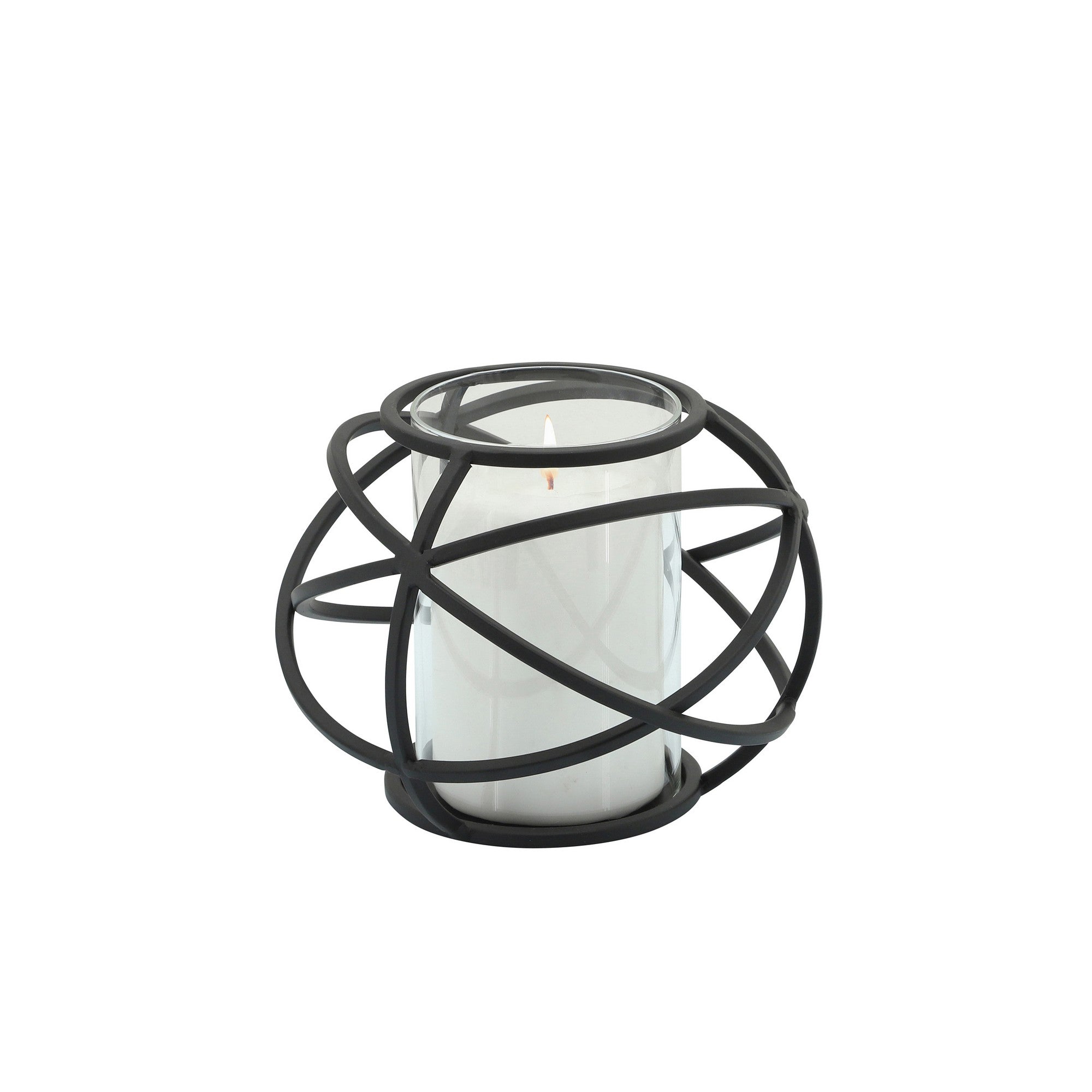 Metal Glass Candle Holders Orb Shaped Intersected Ring Set Of 2 Black-zoom-3