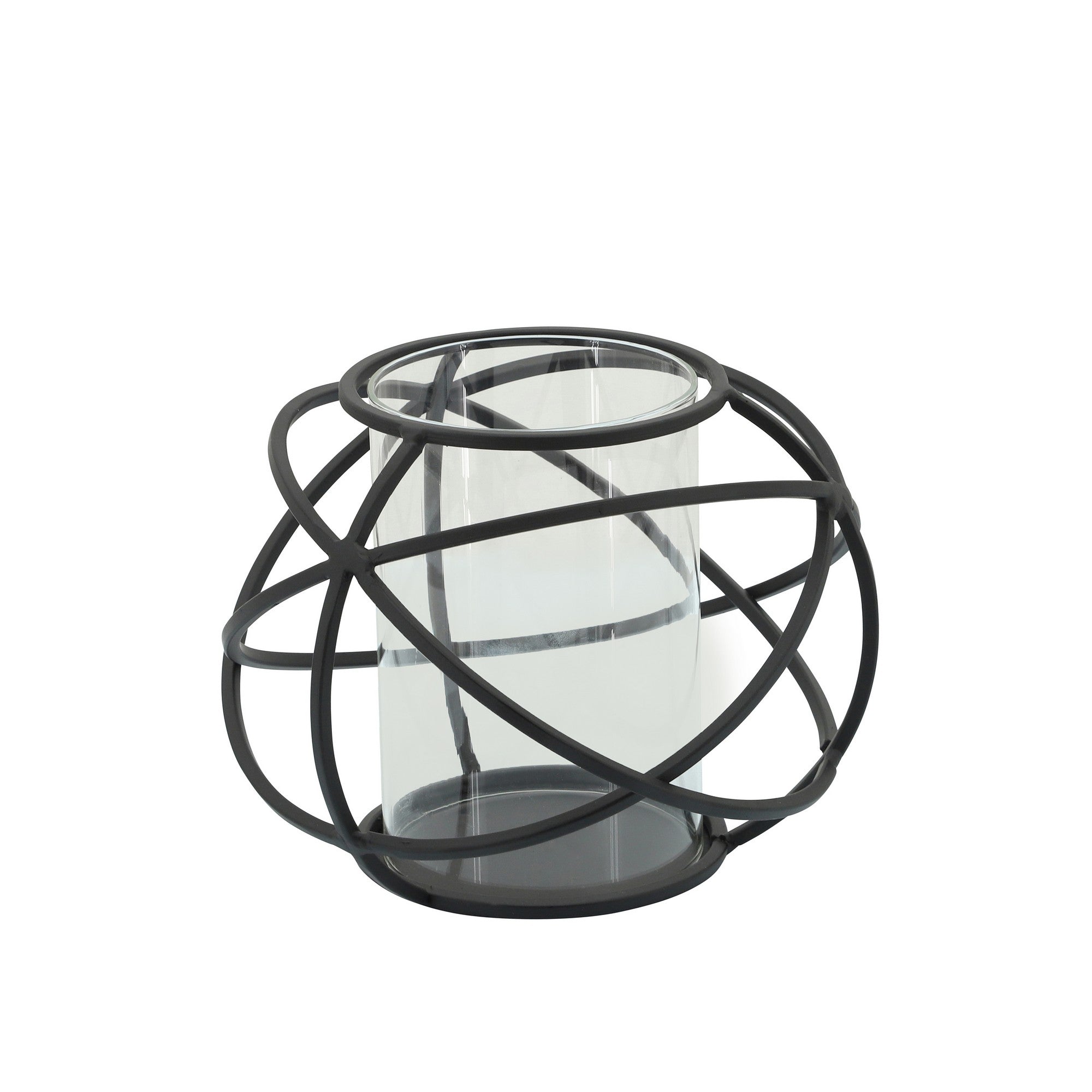 Metal Glass Candle Holders Orb Shaped Intersected Ring Set Of 2 Black-zoom-4