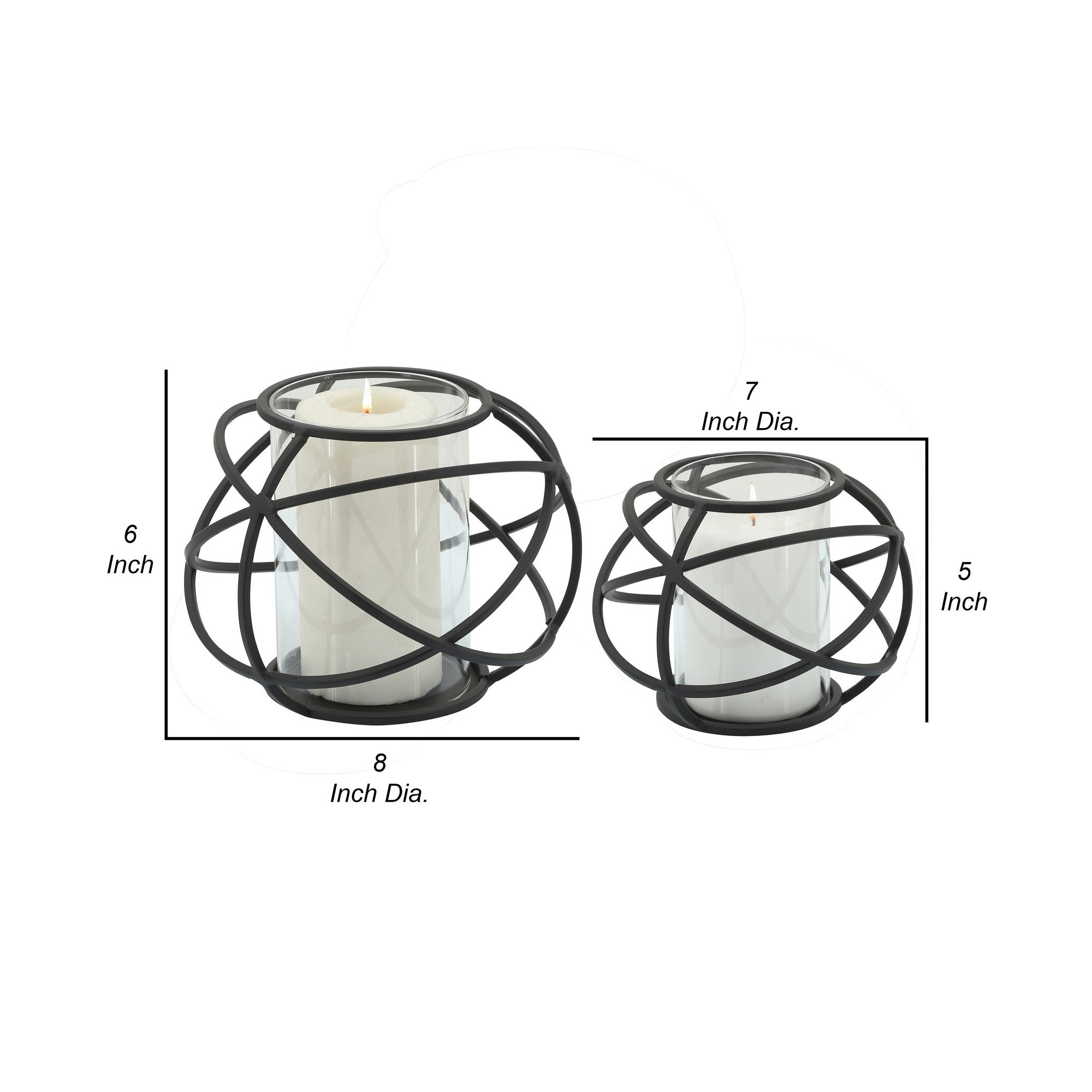 Metal Glass Candle Holders Orb Shaped Intersected Ring Set Of 2 Black-zoom-5