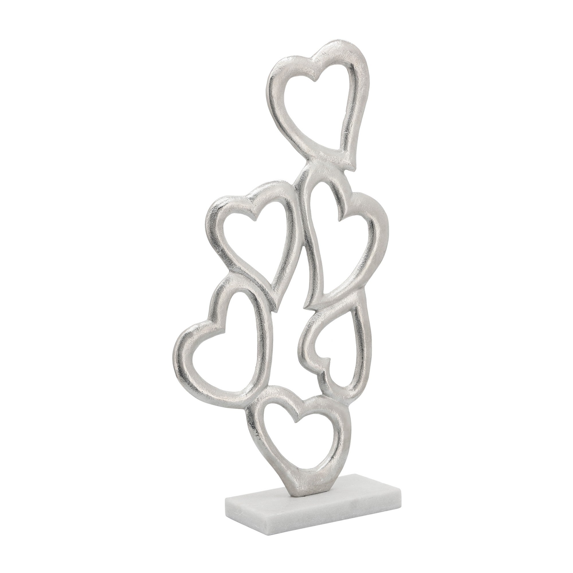 24 Inch Metal Table Decor Multiple Heart Design Marble Base Silver-zoom-1