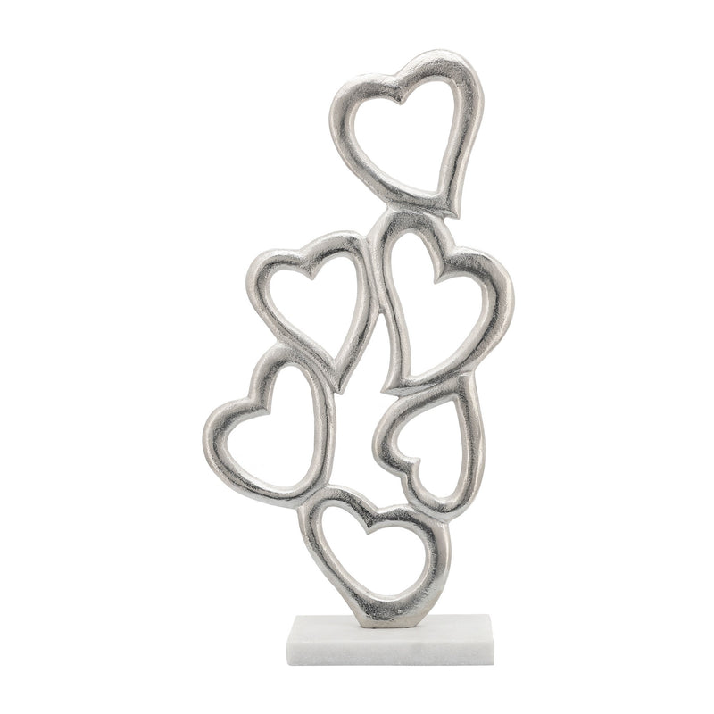 24 Inch Metal Table Decor Multiple Heart Design Marble Base Silver-zoom-