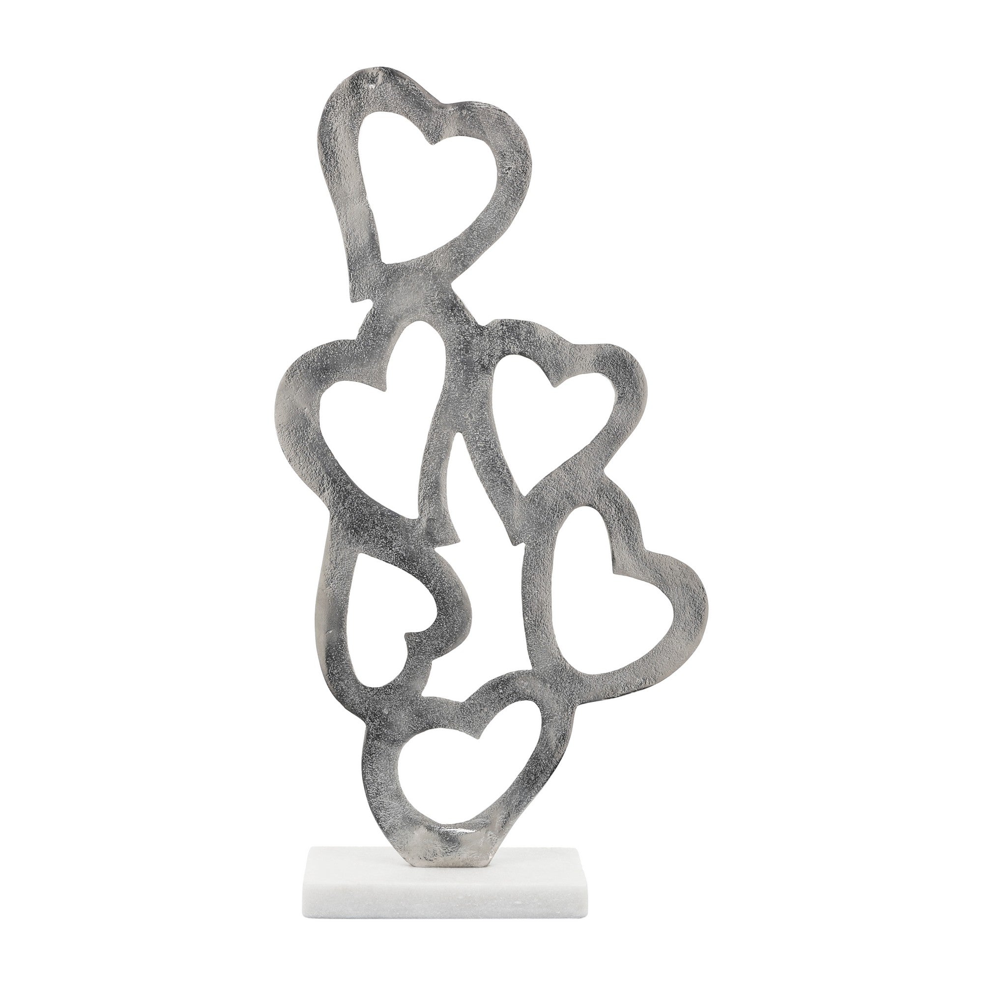 24 Inch Metal Table Decor Multiple Heart Design Marble Base Silver-zoom-4