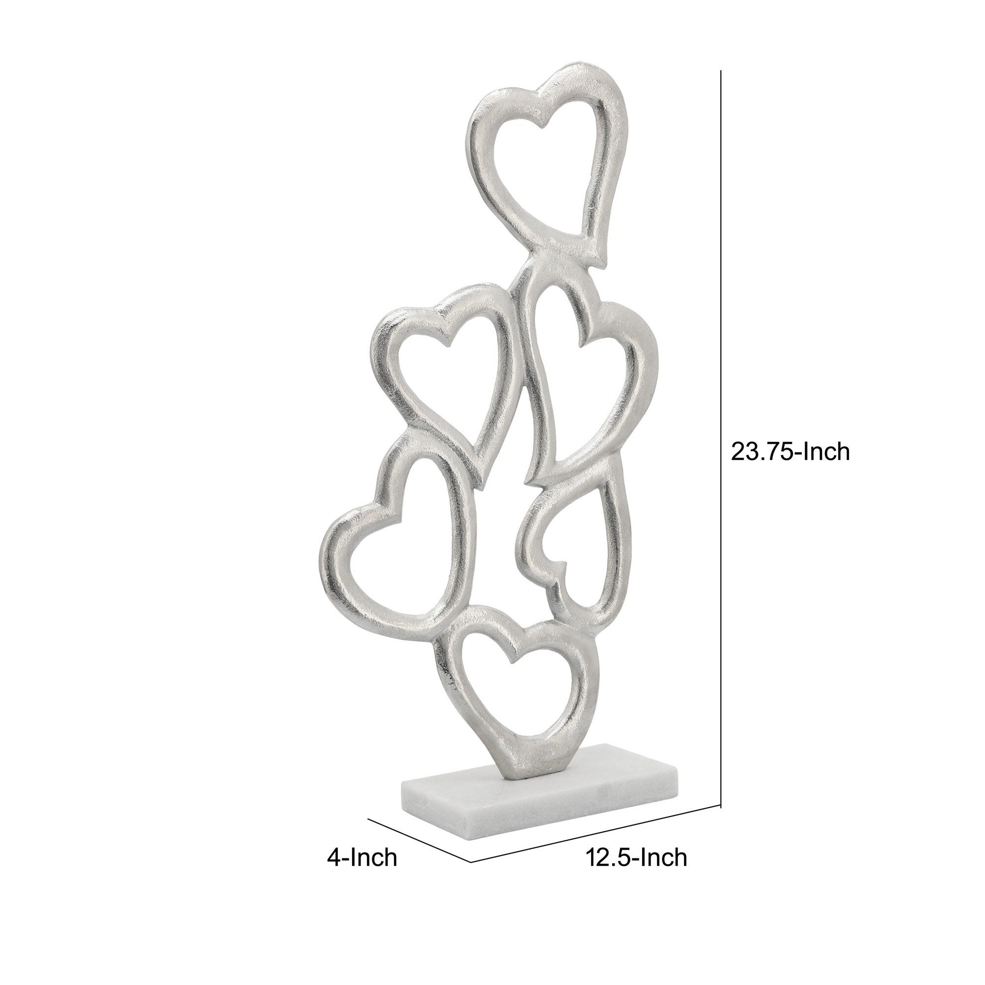24 Inch Metal Table Decor Multiple Heart Design Marble Base Silver-zoom-5