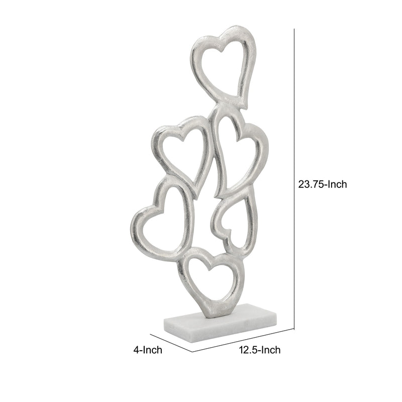 24 Inch Metal Table Decor Multiple Heart Design Marble Base Silver-zoom-