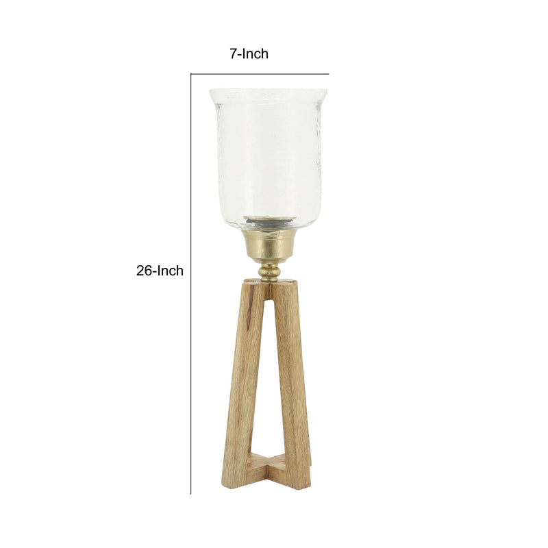 26 Inch Classic Candle Holder Angled Wood Base Matte Tumbler Natural-zoom-