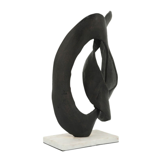 15 Inch Contemporary Metal Tabletop Decoration Marble Base Black White