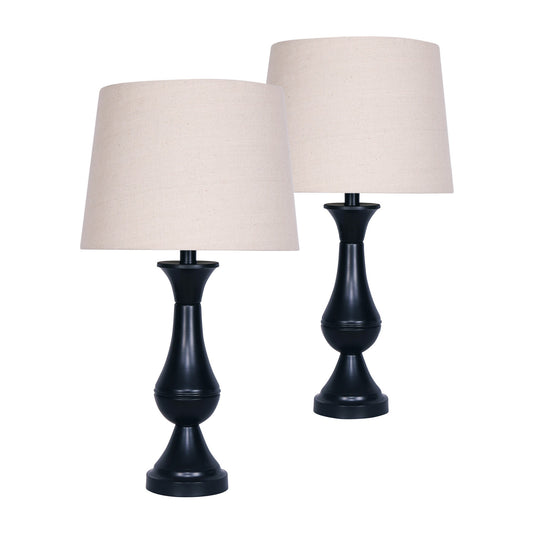 26 Inch Modern Plastic Teardrop Table Lamps Set of 2 Faux Leather Black
