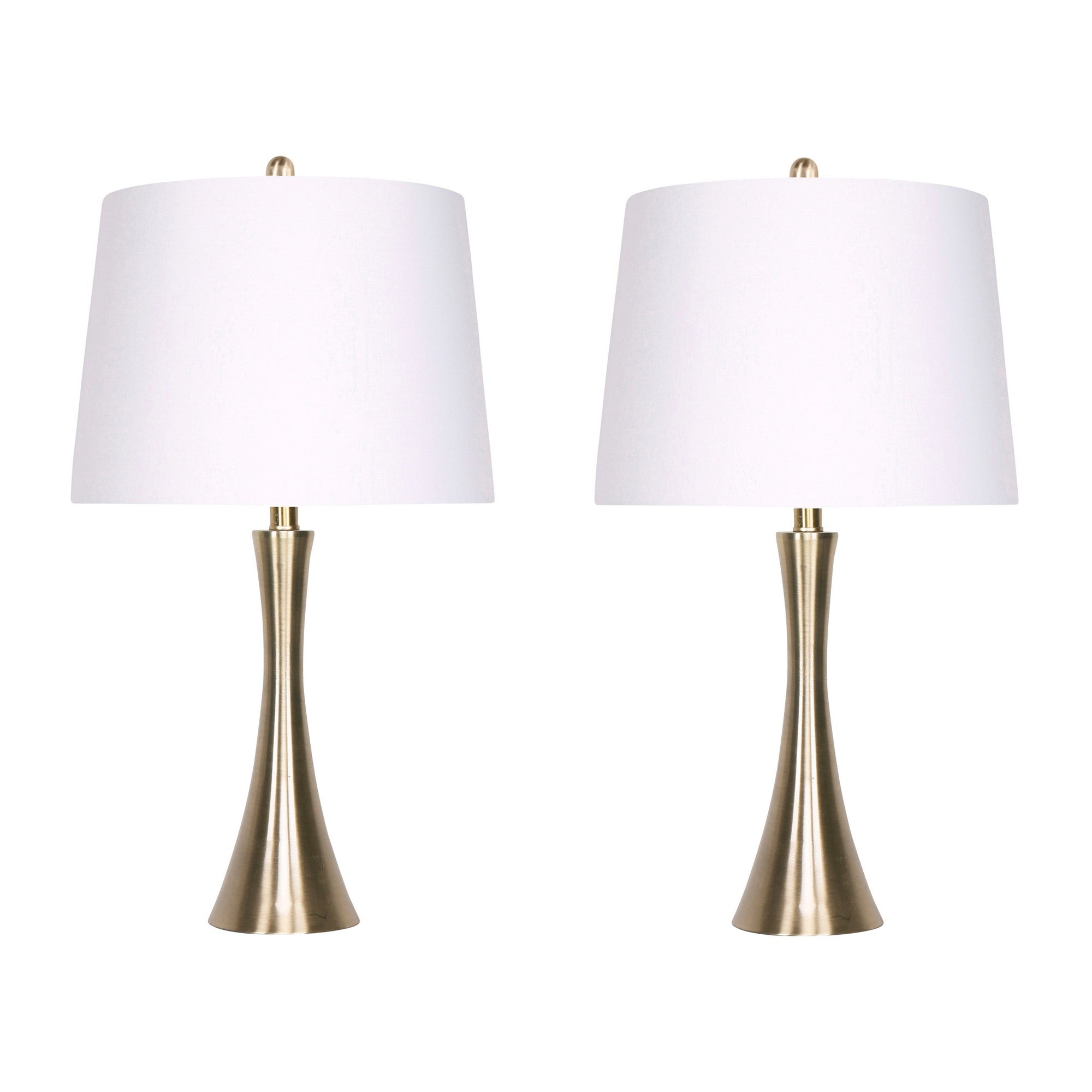 25 Inch Modern Slim Top Table Lamps Set of 2 Crisp White Shades Brass