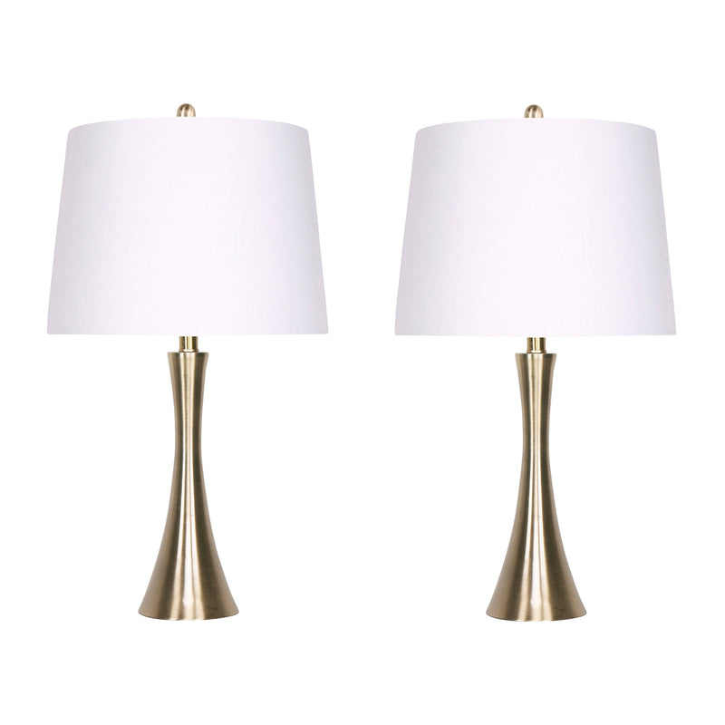 25 Inch Modern Slim Top Table Lamps Set of 2 Crisp White Shades Brass-zoom-