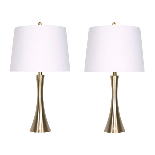 25 Inch Modern Slim Top Table Lamps Set of 2 Crisp White Shades Brass