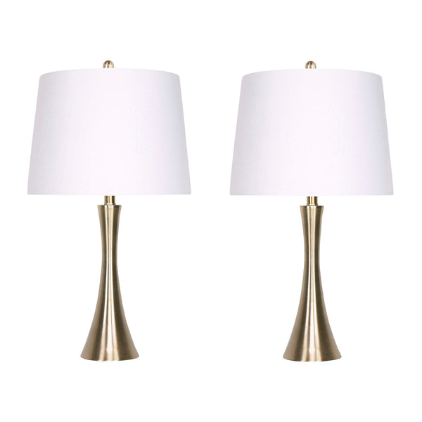 25 Inch Modern Slim Top Table Lamps Set of 2 Crisp White Shades Brass
