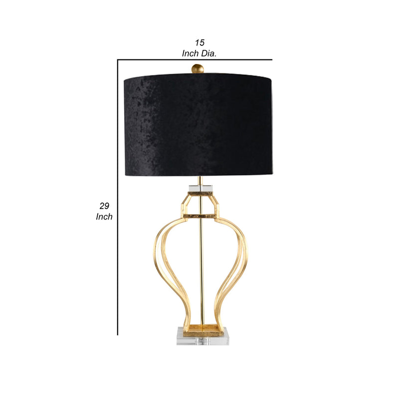 29 Inch Modern Metal Table Lamp Set of 2 Leaf Accent Gold and Black-zoom-