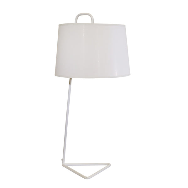 30 Inch Contemporary Metal Table Lamp with Triangular Base White Shade