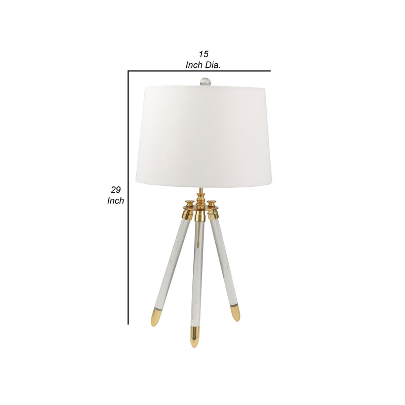 29 Inch Acrylic Modern Table Lamp with Tripod Accented Legs Gold White-zoom-