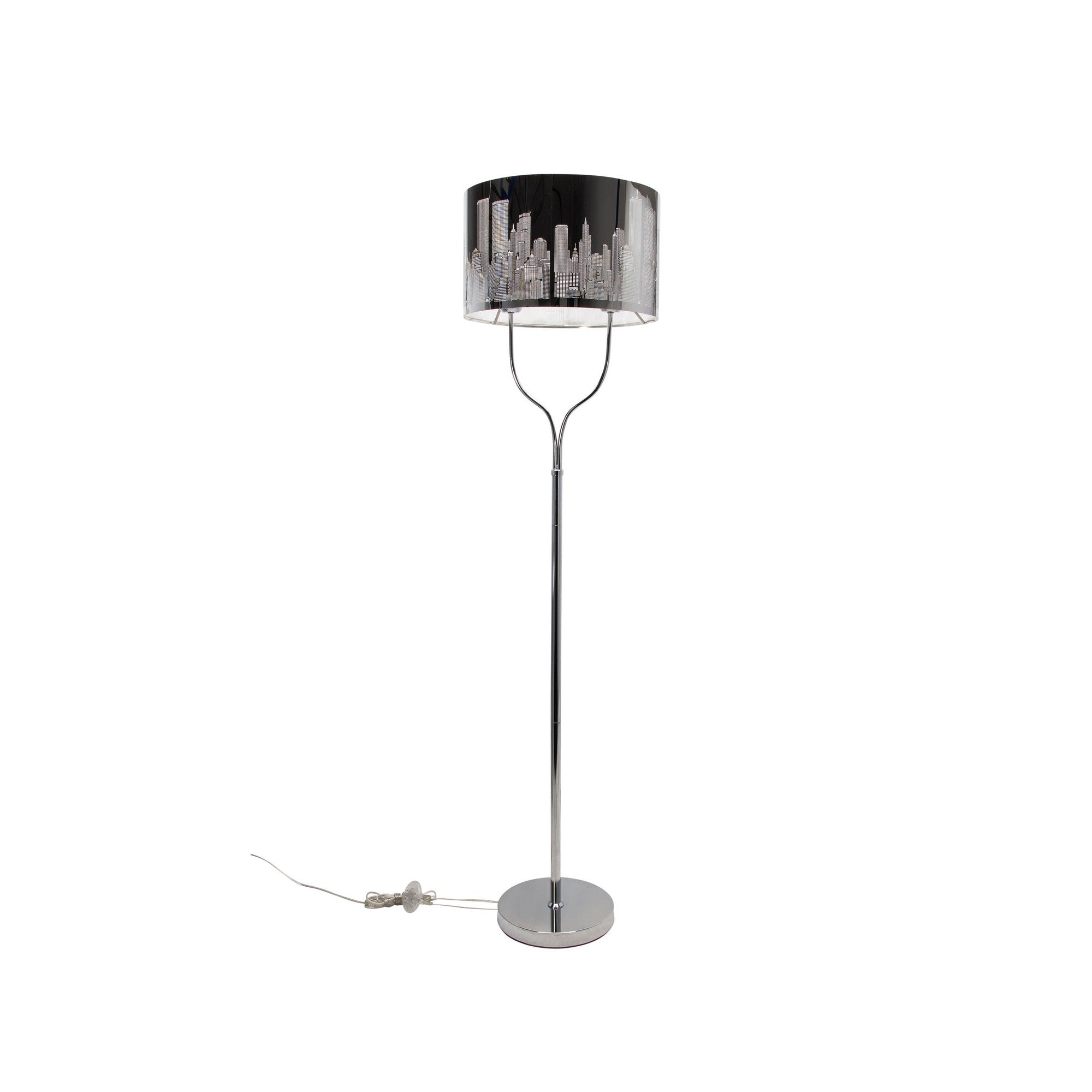 18 Inch Metal Modern Skyline Floor Lamp 2 Bulbs Round Base Silver Black