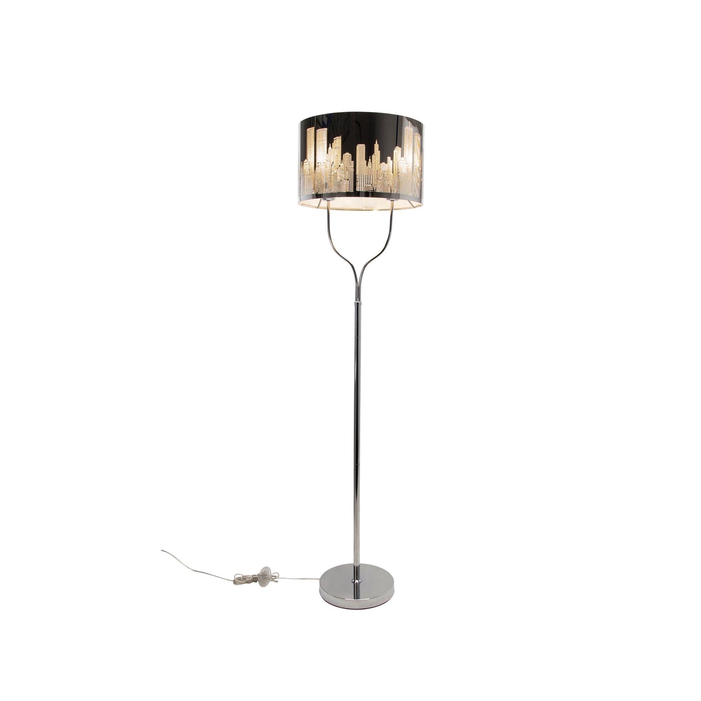 18 Inch Metal Modern Skyline Floor Lamp 2 Bulbs Round Base Silver Black