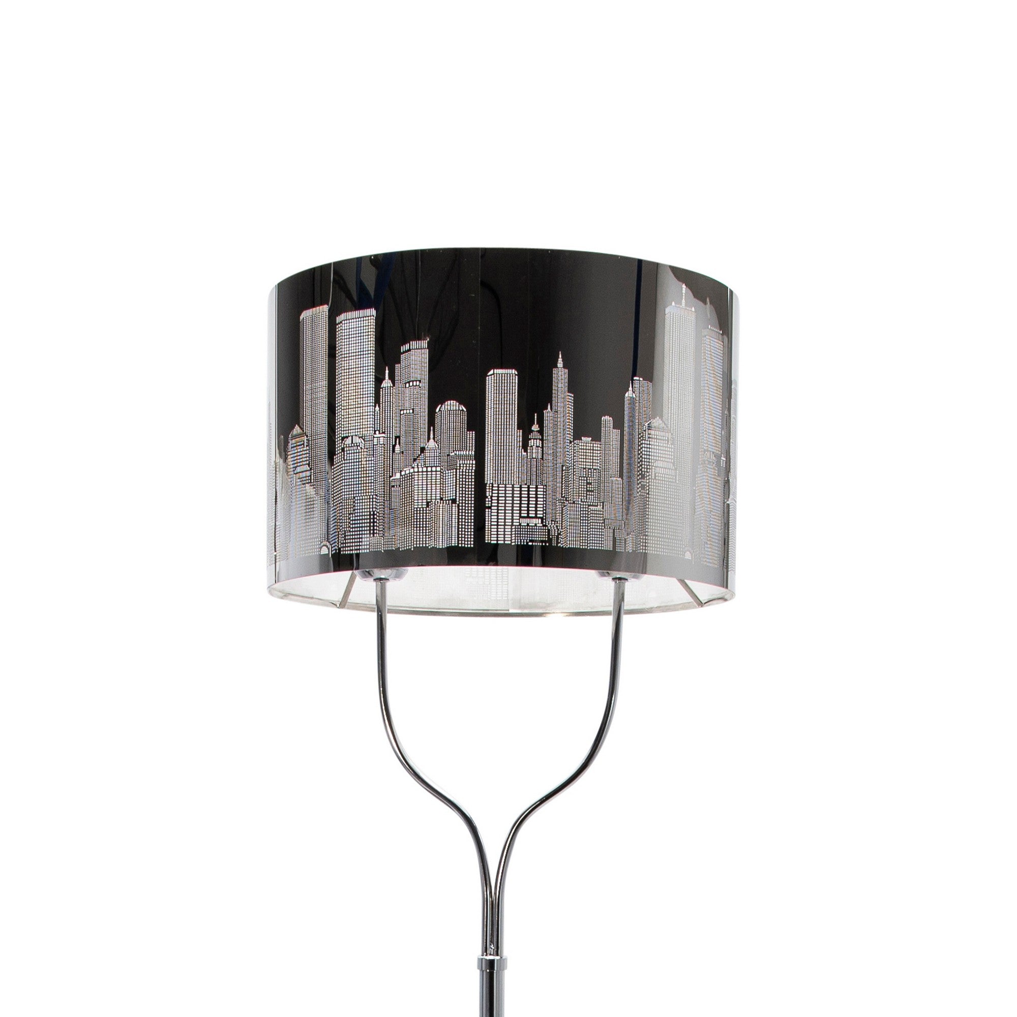 18 Inch Metal Modern Skyline Floor Lamp 2 Bulbs Round Base Silver Black-zoom-3