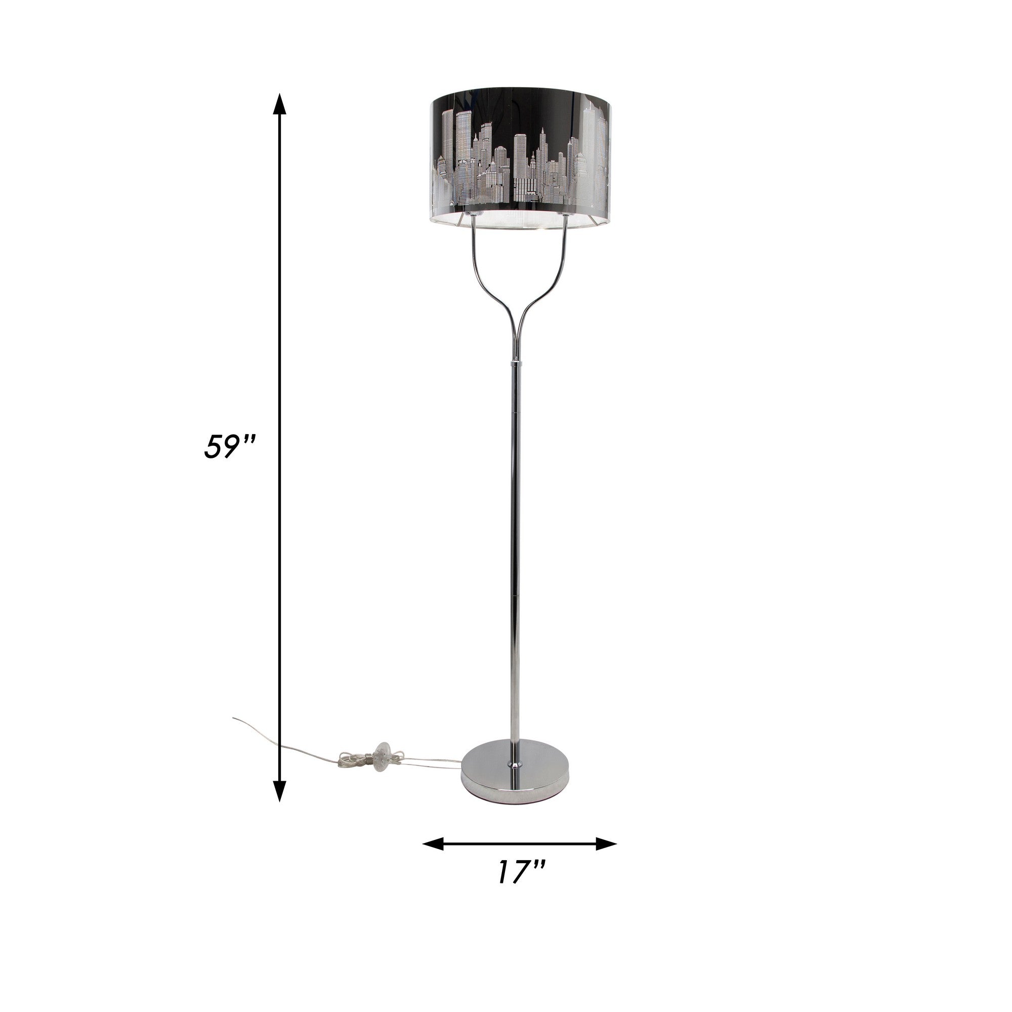 18 Inch Metal Modern Skyline Floor Lamp 2 Bulbs Round Base Silver Black-zoom-5