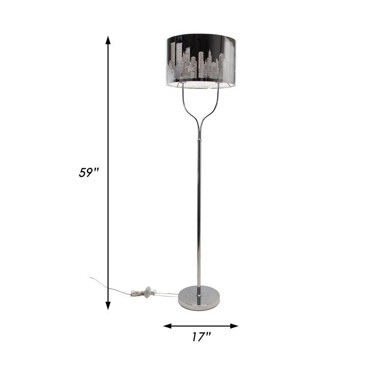 18 Inch Metal Modern Skyline Floor Lamp 2 Bulbs Round Base Silver Black-zoom-