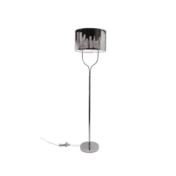 18 Inch Metal Modern Skyline Floor Lamp 2 Bulbs Round Base Silver Black