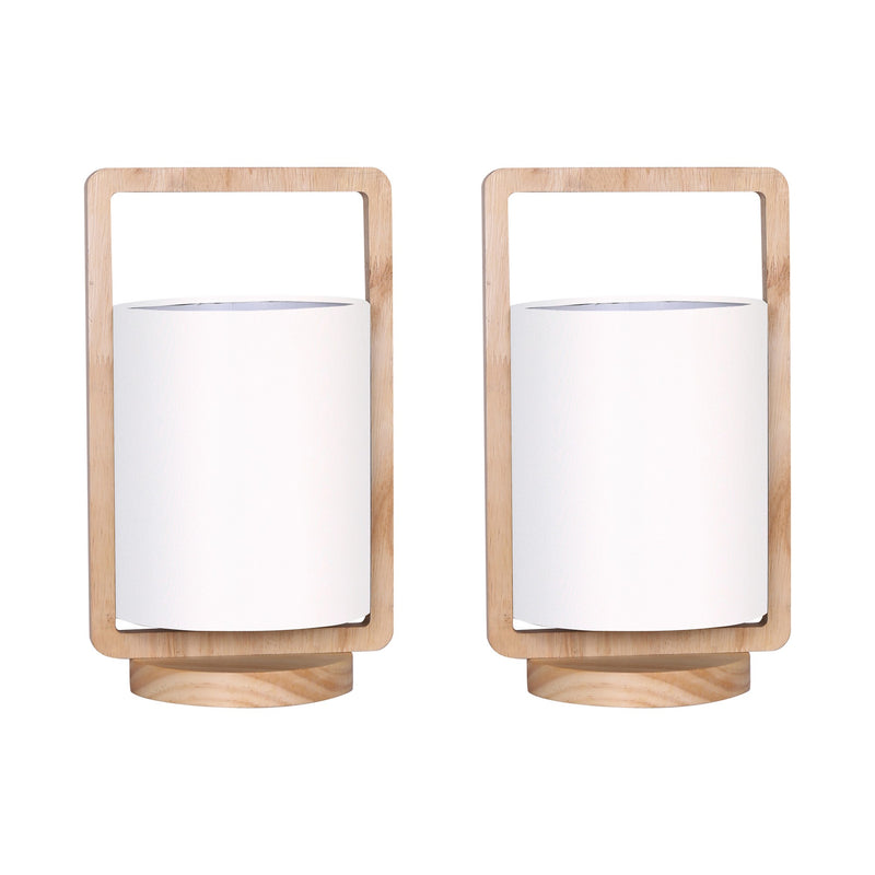 21 Inch Modern Wood Cylinder Table Lamps Polyresin Set of 2 White Brown-zoom-
