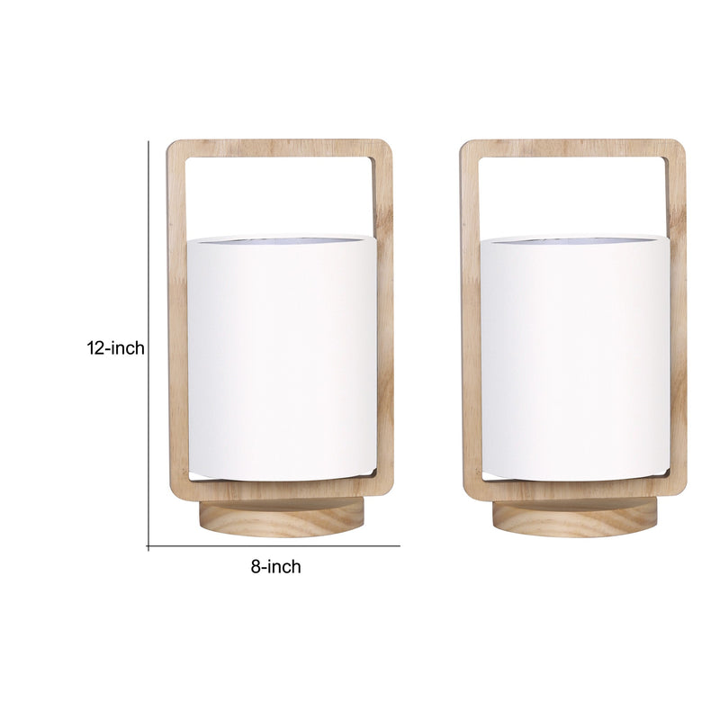 21 Inch Modern Wood Cylinder Table Lamps Polyresin Set of 2 White Brown-zoom-