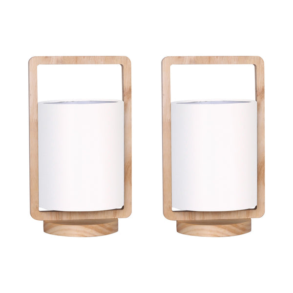 21 Inch Modern Wood Cylinder Table Lamps Polyresin Set of 2 White Brown