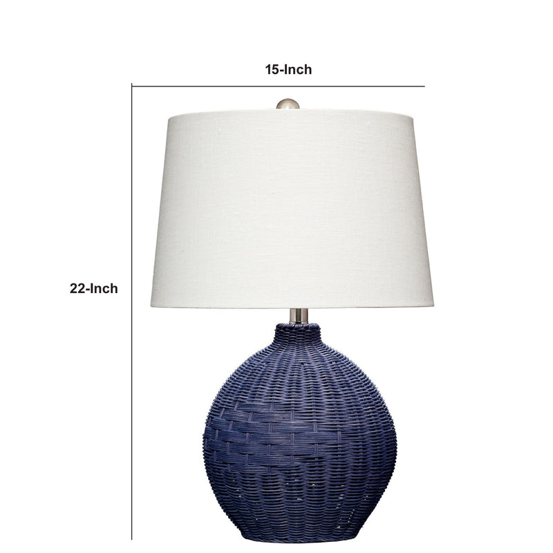 Cape 22 Inch Contemporary Table Lamp Hand Woven Rattan Linen Shade Blue-zoom-