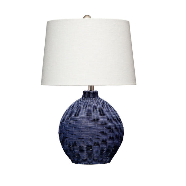 Cape 22 Inch Contemporary Table Lamp Hand Woven Rattan Linen Shade Blue
