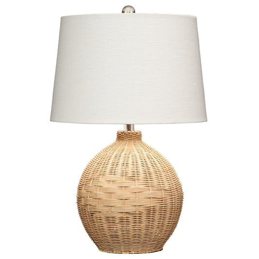 Cape 22 Inch Contemporary Rattan Table Lamp Hand Woven Linen Shade Brown