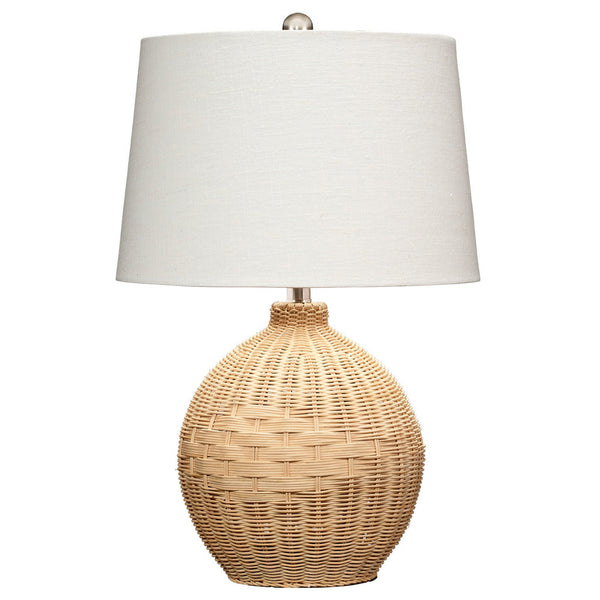 Cape 22 Inch Contemporary Rattan Table Lamp Hand Woven Linen Shade Brown