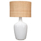 30 Inch Contemporary Glass Plum Jar Table Lamp Rattan Shade White Brown