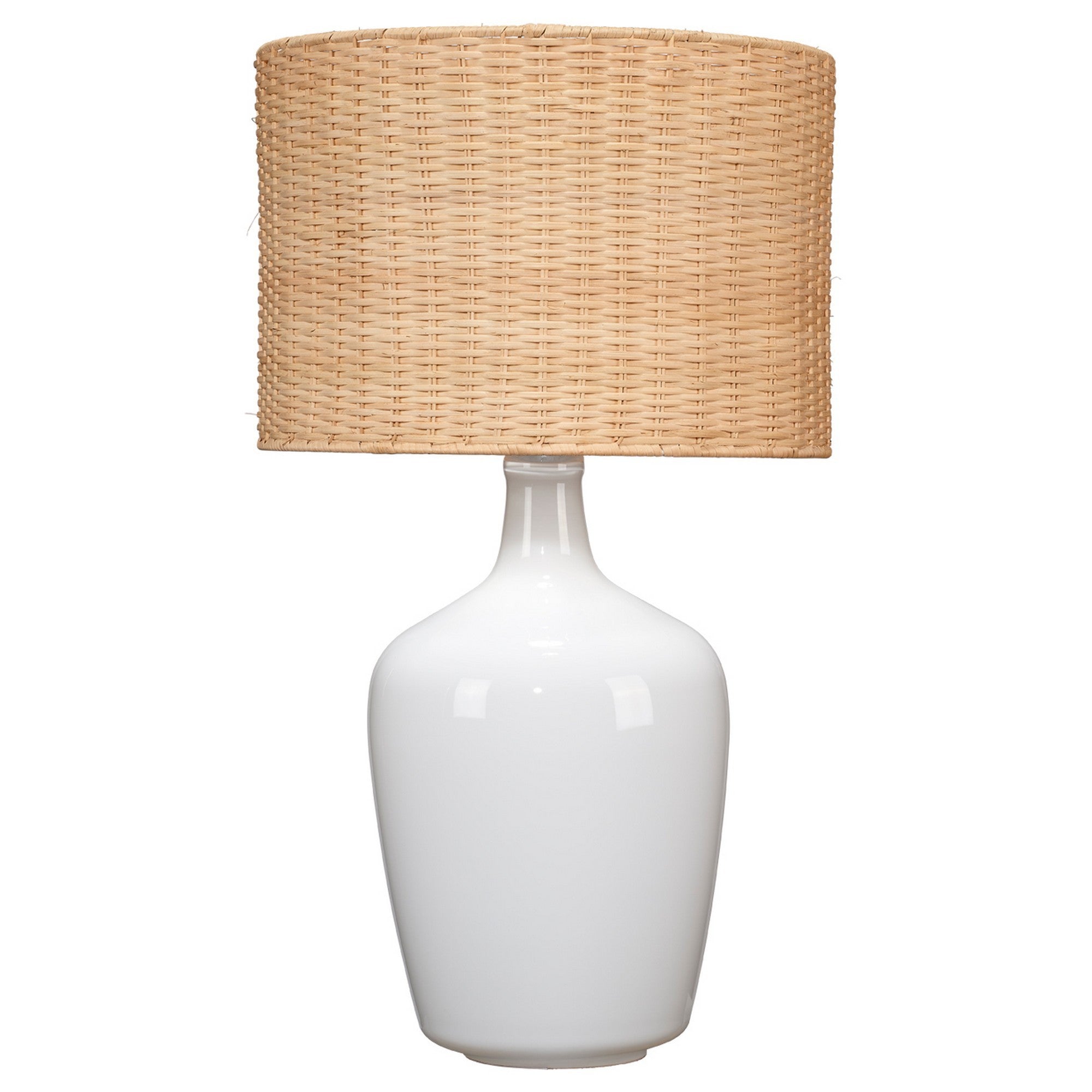 30 Inch Contemporary Glass Plum Jar Table Lamp Rattan Shade White Brown-zoom-1