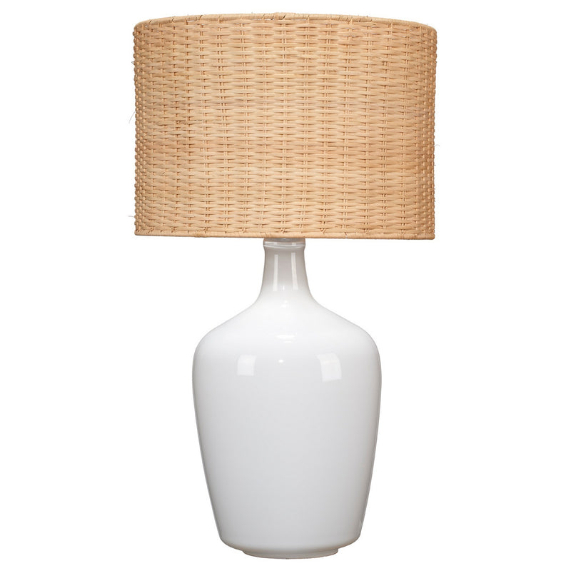 30 Inch Contemporary Glass Plum Jar Table Lamp Rattan Shade White Brown-zoom-