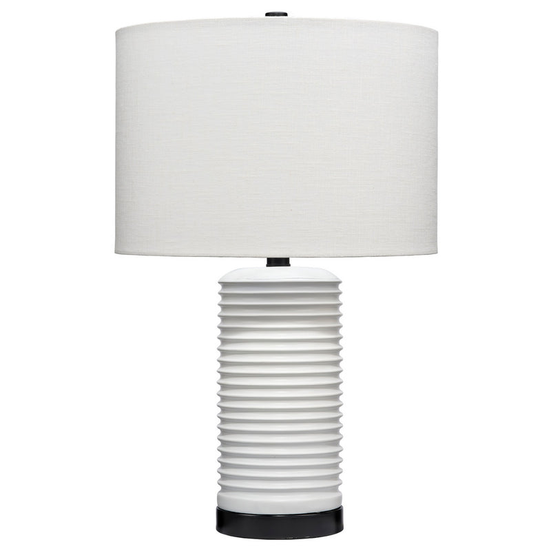 23 Inch Transitional Resin Furrowed Table Lamp Linen Shade White Black-zoom-