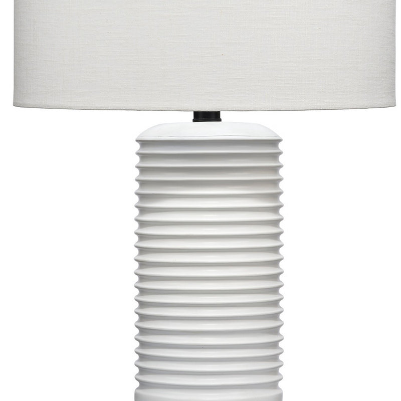 23 Inch Transitional Resin Furrowed Table Lamp Linen Shade White Black-zoom-