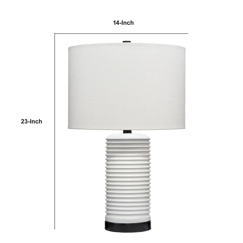 23 Inch Transitional Resin Furrowed Table Lamp Linen Shade White Black-zoom-